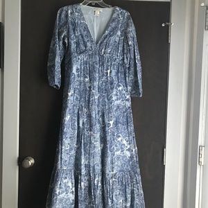Rachel Zoe Blue White Floral Long Sleeve Cotton A Line Spring Dress